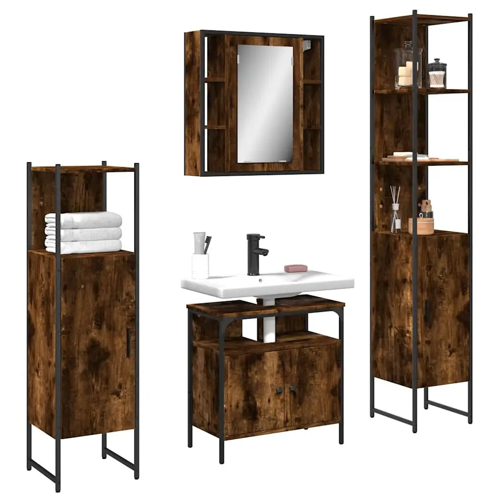 Ensemble d’armoires de salle de bain 4 pcs chêne fumé - XIOS