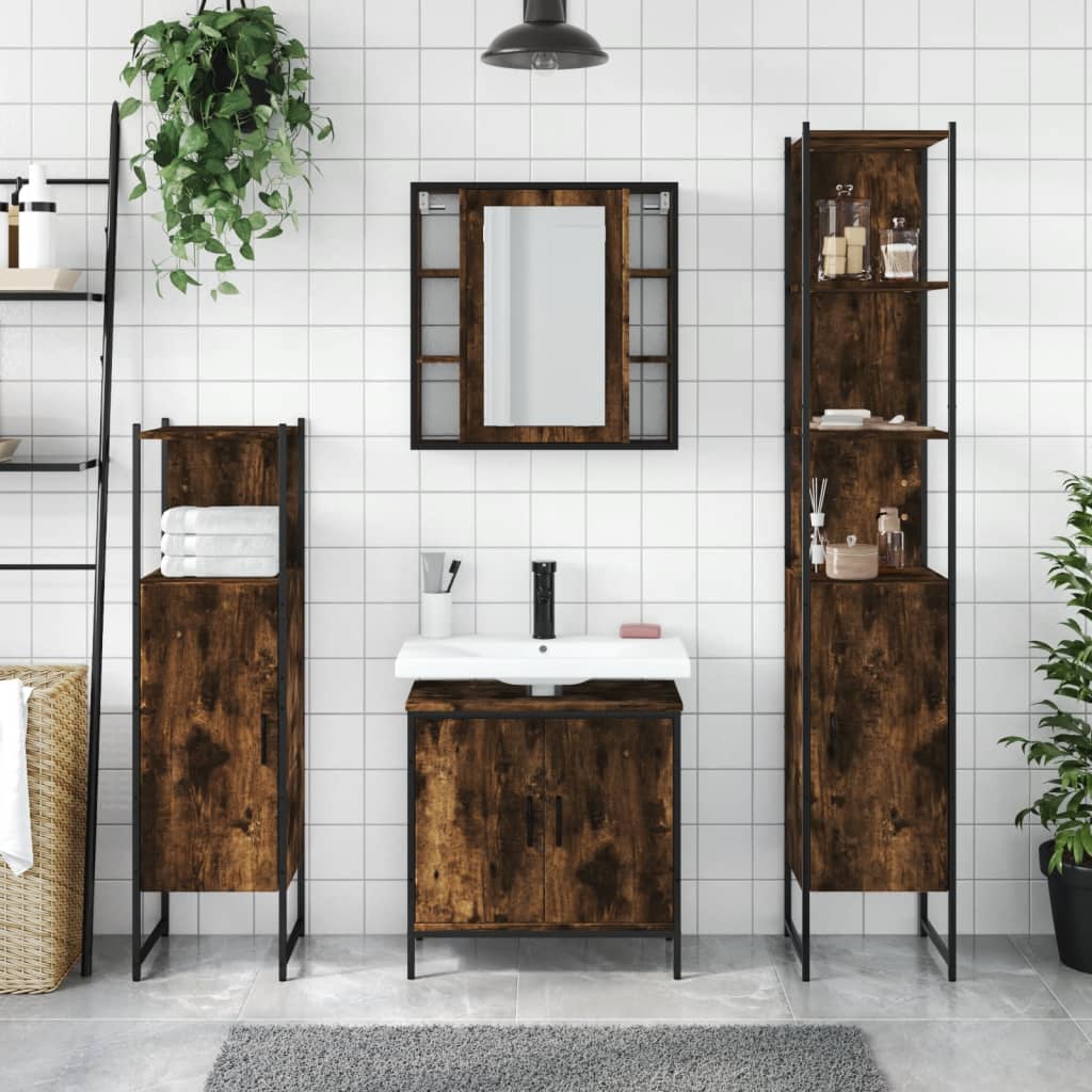 Ensemble d'armoires de salle de bain 4 pcs chêne fumé