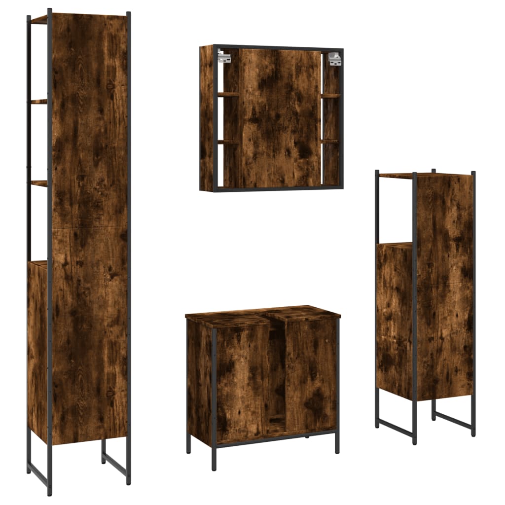 Ensemble d'armoires de salle de bain 4 pcs chêne fumé