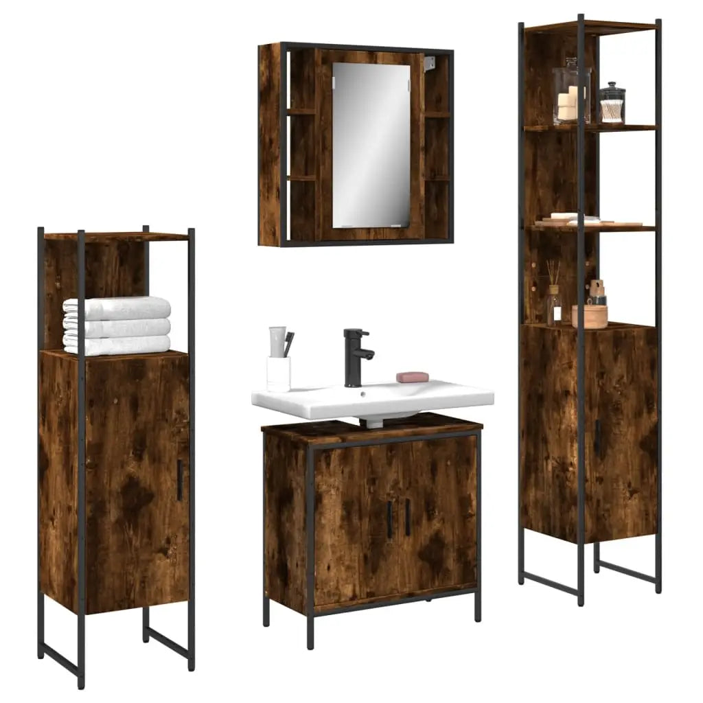 Ensemble d’armoires de salle de bain 4 pcs chêne fumé - XIOS