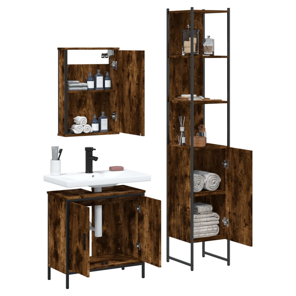 Ensemble de meubles de salle de bain 3 pcs Chêne fumé