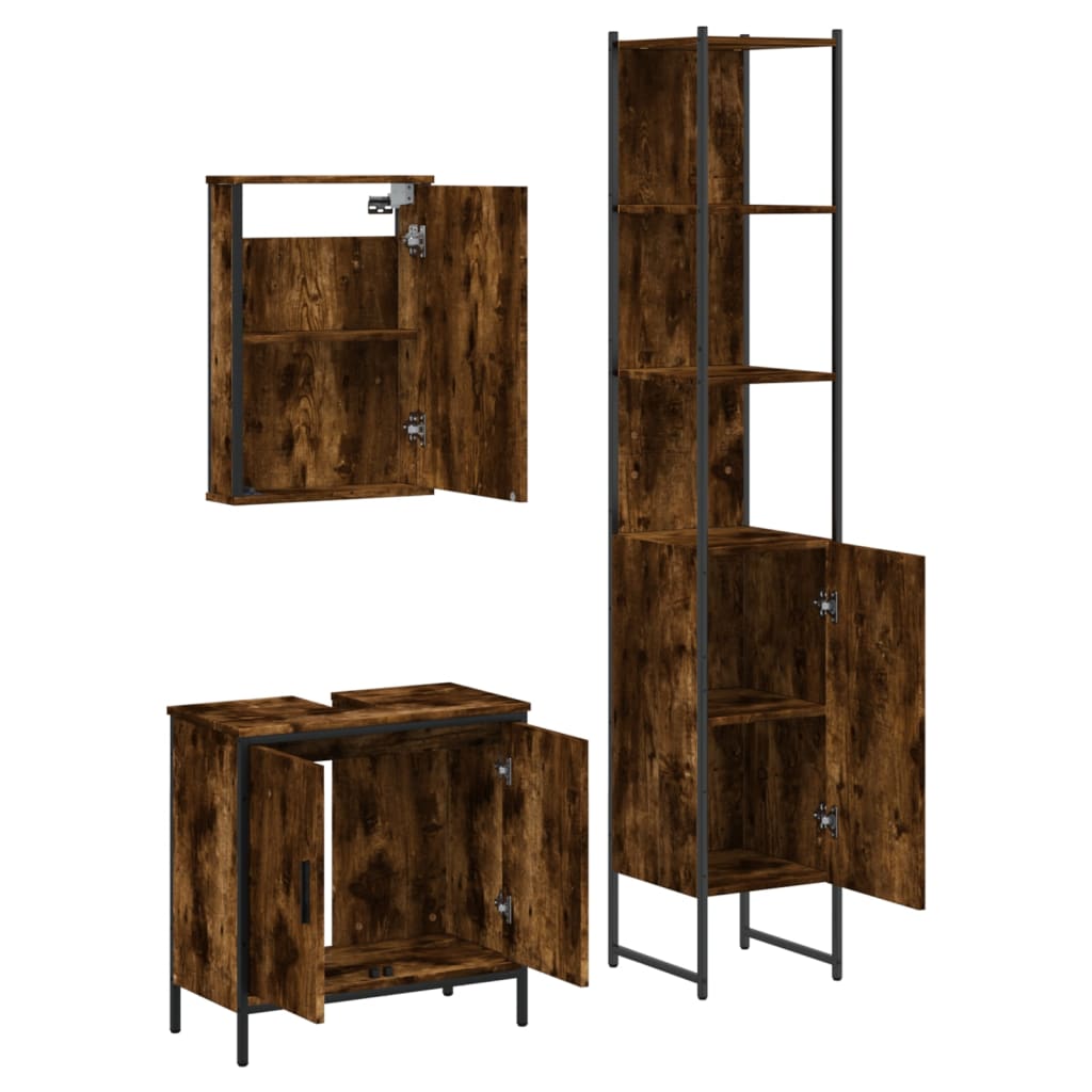 Ensemble de meubles de salle de bain 3 pcs Chêne fumé