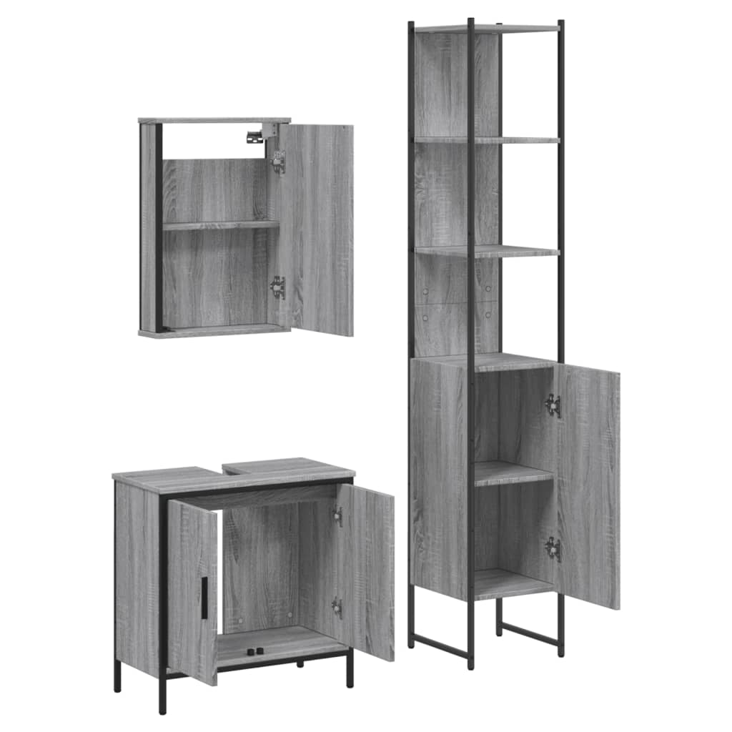 Ensemble de meubles de salle de bain 3 pcs Sonoma gris