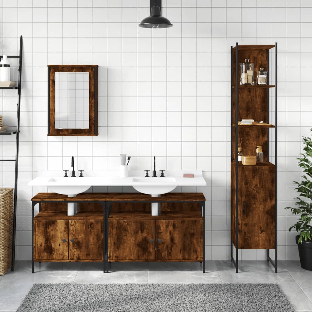 Ensemble de meubles de salle de bain 4 pcs Chêne fumé Bois