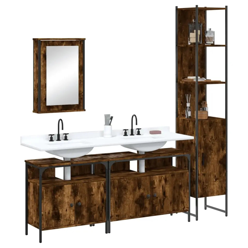 Ensemble de meubles de salle de bain 4 pcs Chêne fumé Bois - XIOS