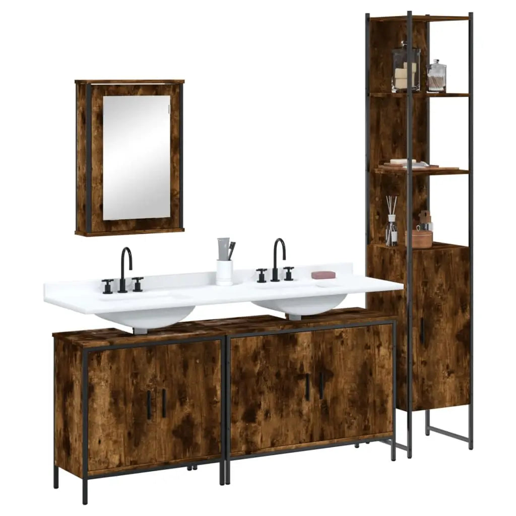 Ensemble de meubles de salle de bain 4 pcs Chêne fumé Bois - XIOS