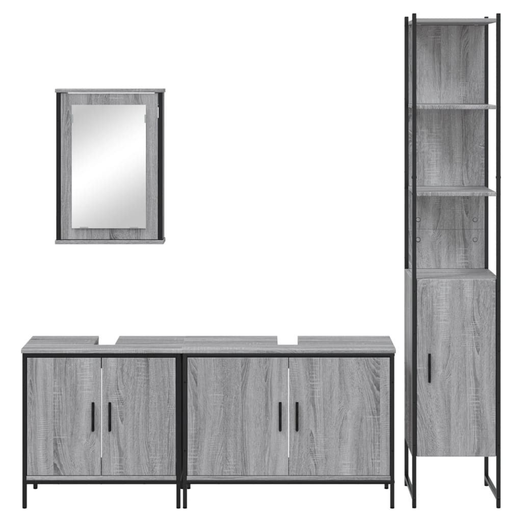 Ensemble de meubles de salle de bain 4 pcs Sonoma gris