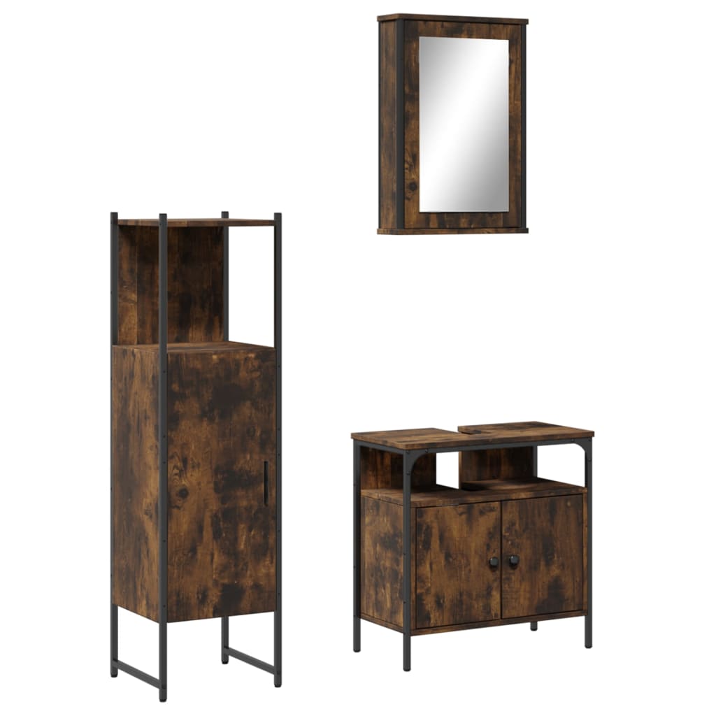 Ensemble de meubles de salle de bain 3 pcs Chêne fumé