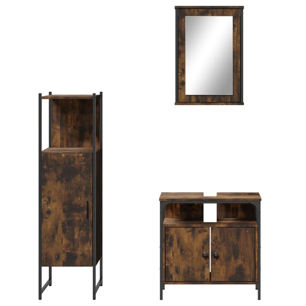 Ensemble de meubles de salle de bain 3 pcs Chêne fumé