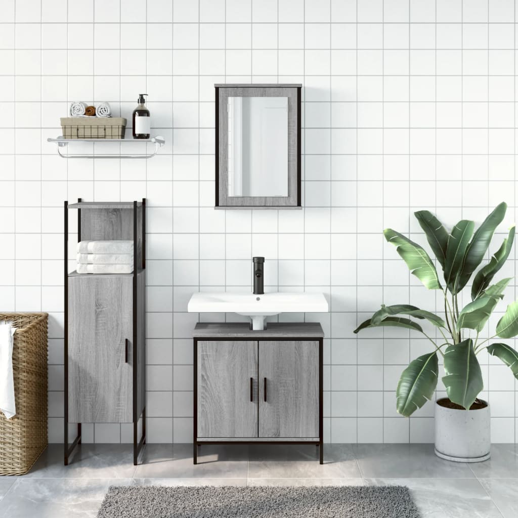 Ensemble de meubles de salle de bain 3 pcs Sonoma gris