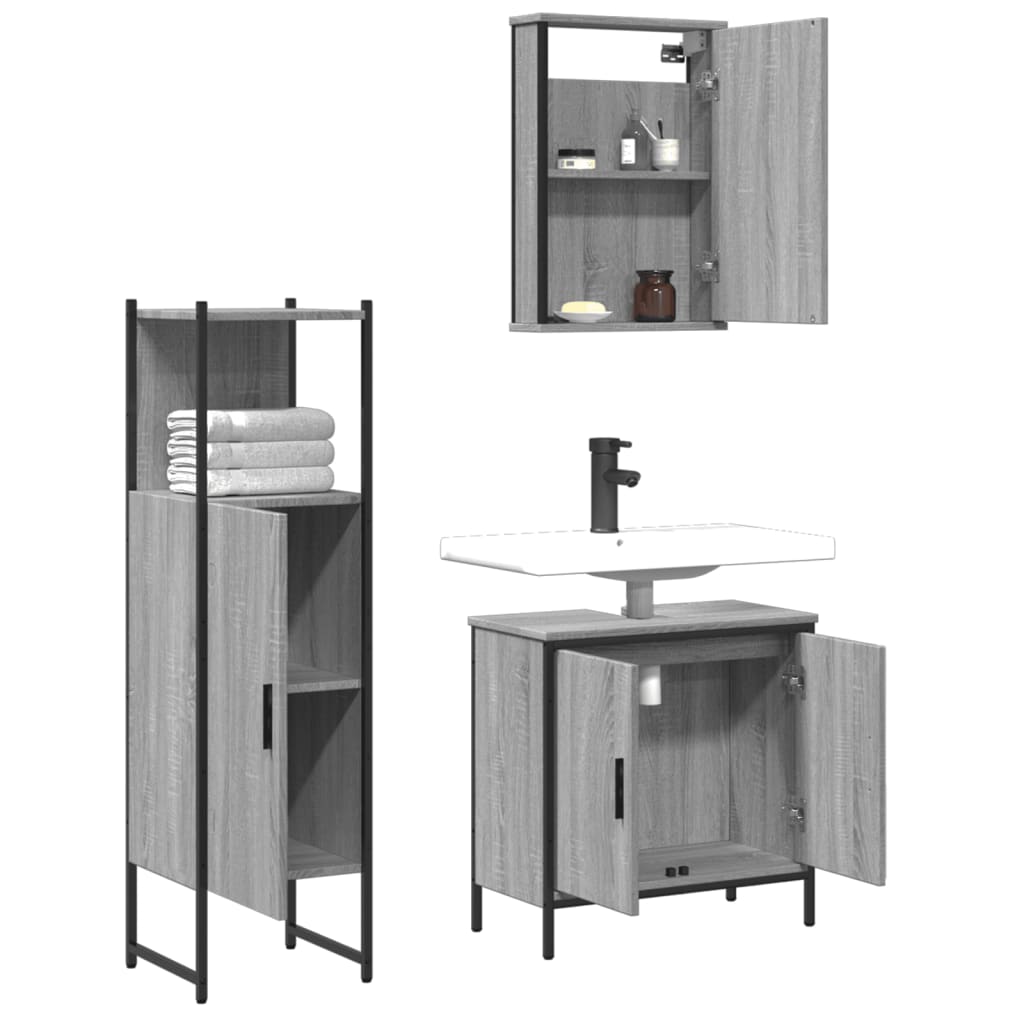 Ensemble de meubles de salle de bain 3 pcs Sonoma gris