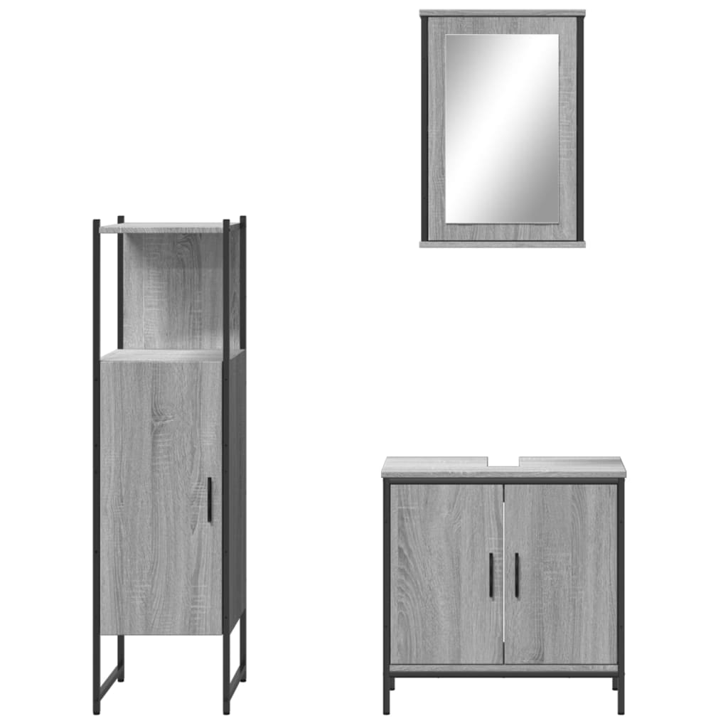 Ensemble de meubles de salle de bain 3 pcs Sonoma gris
