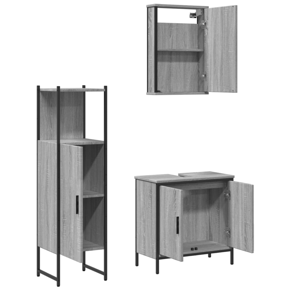 Ensemble de meubles de salle de bain 3 pcs Sonoma gris