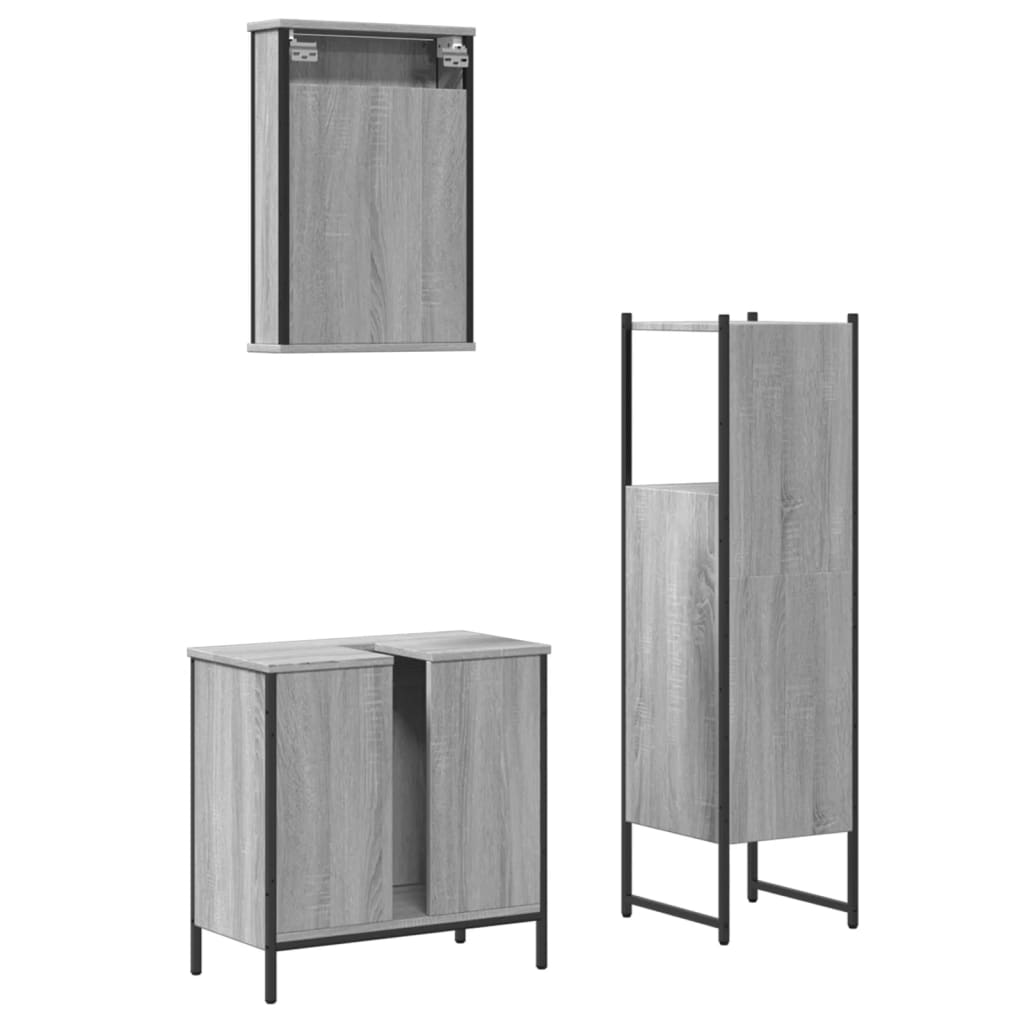 Ensemble de meubles de salle de bain 3 pcs Sonoma gris