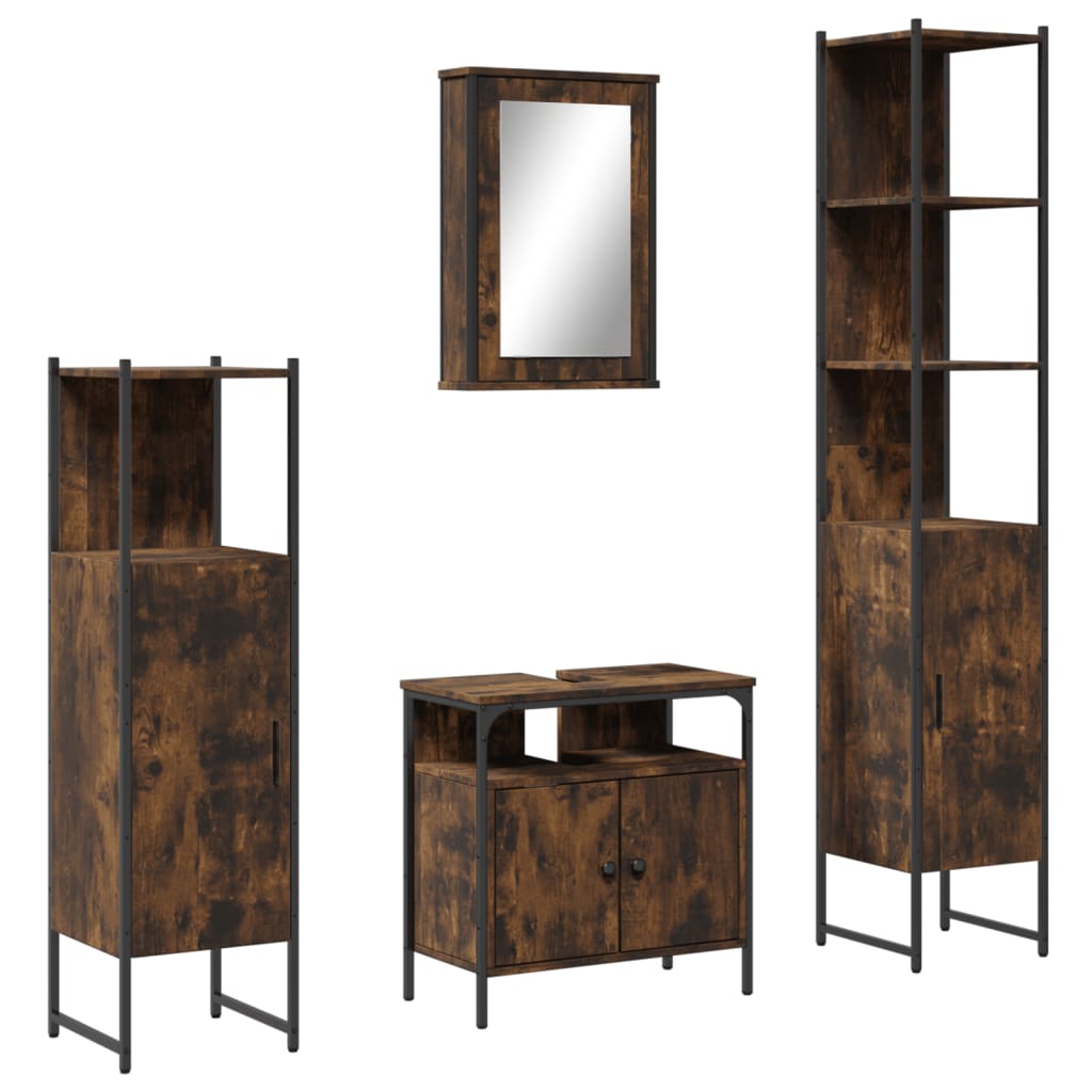 Ensemble de meubles de salle de bain 4 pcs Chêne fumé Bois
