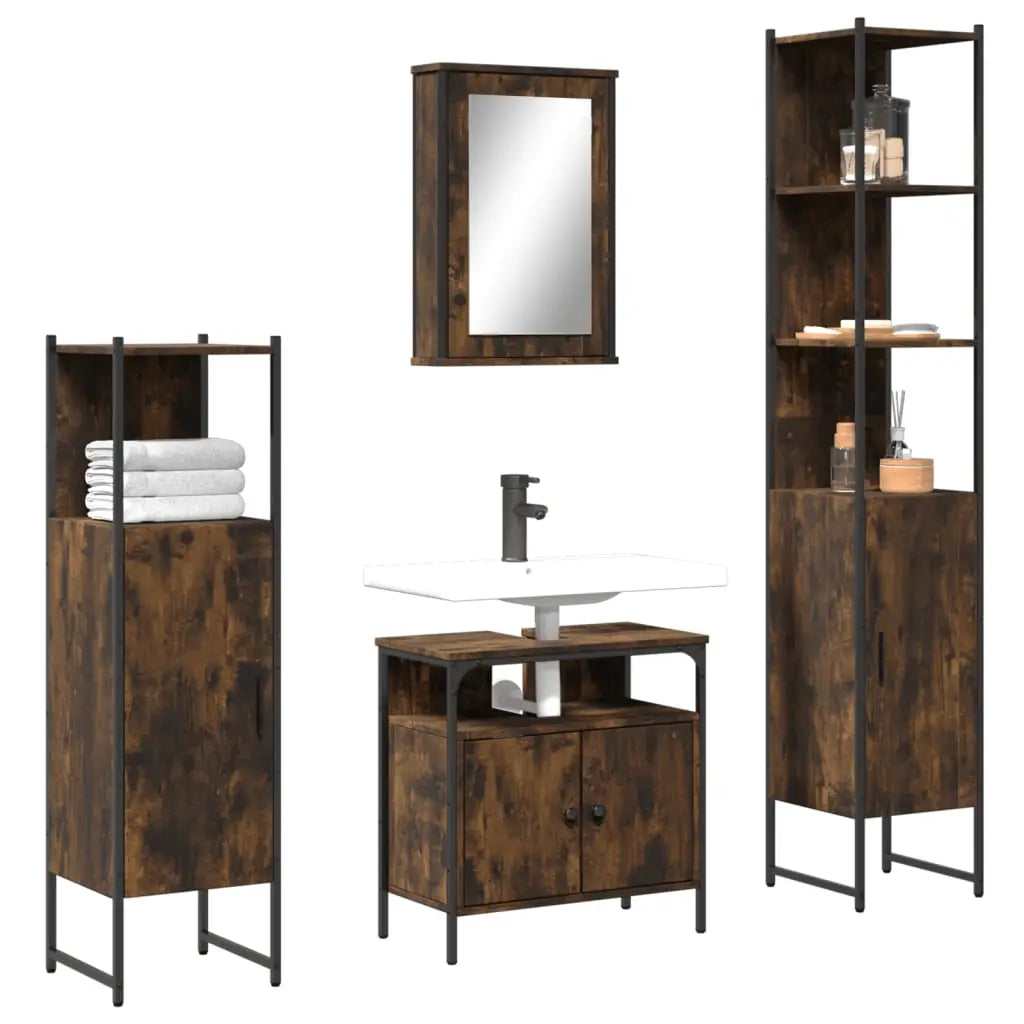 Ensemble de meubles de salle de bain 4 pcs Chêne fumé Bois - XIOS