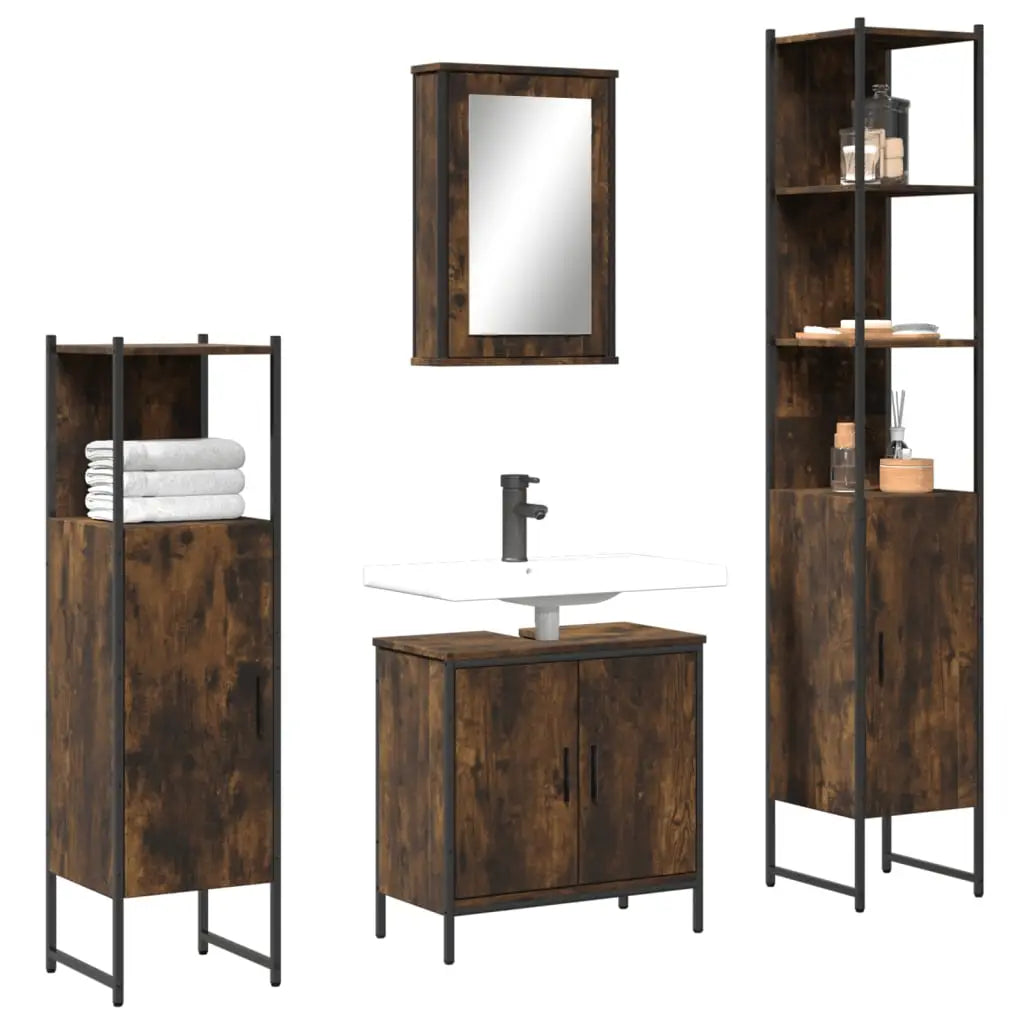 Ensemble de meubles de salle de bain 4 pcs Chêne fumé Bois - XIOS