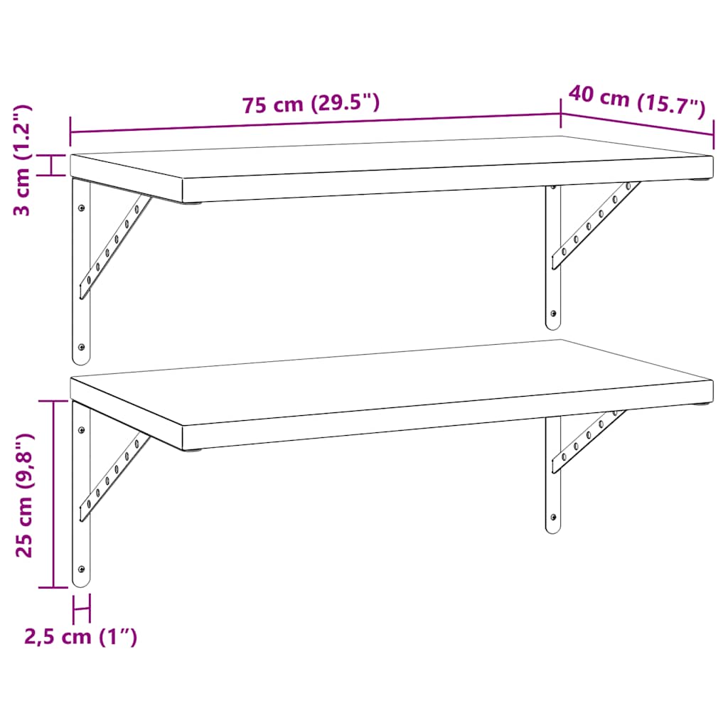 Étagères murales 2 pcs 75x40 cm argenté acier inoxydable - XIOS