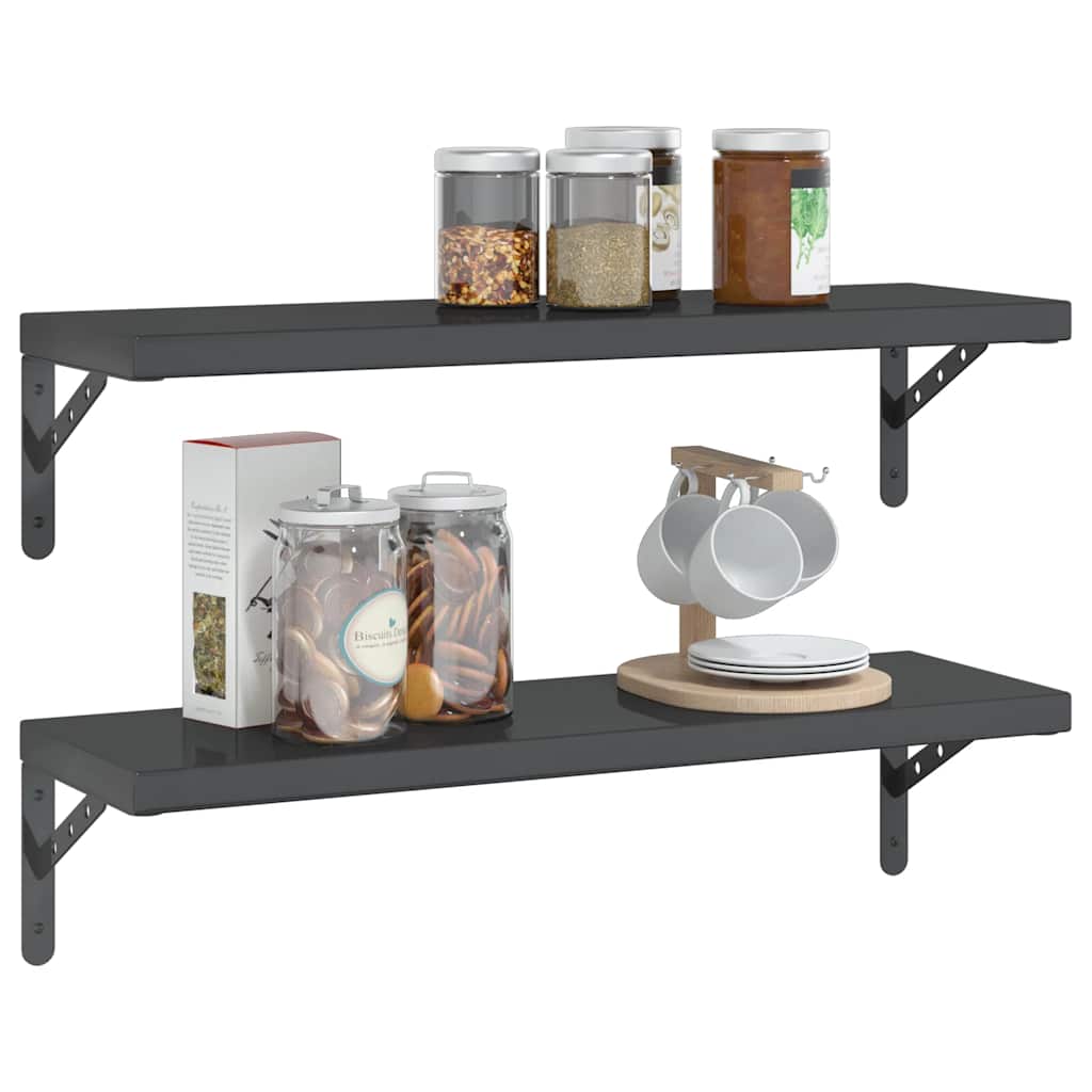 Étagères murales 2 pcs 75x23,5 cm noir acier inoxydable - XIOS