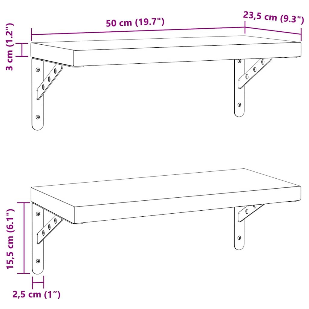 Étagères murales 2 pcs 50x23,5 cm noir acier inoxydable - XIOS