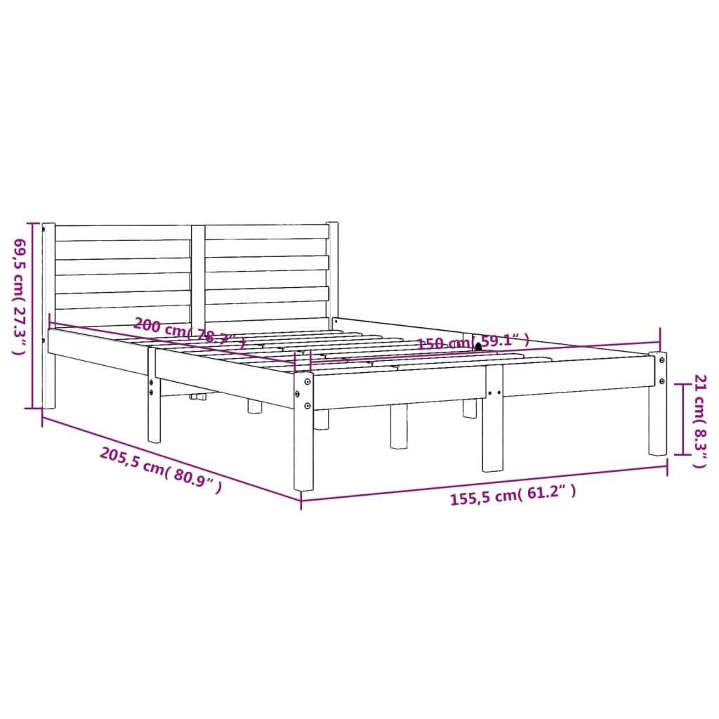 Cadre de lit sans matelas cire marron 150x200cm bois pin massif - XIOS