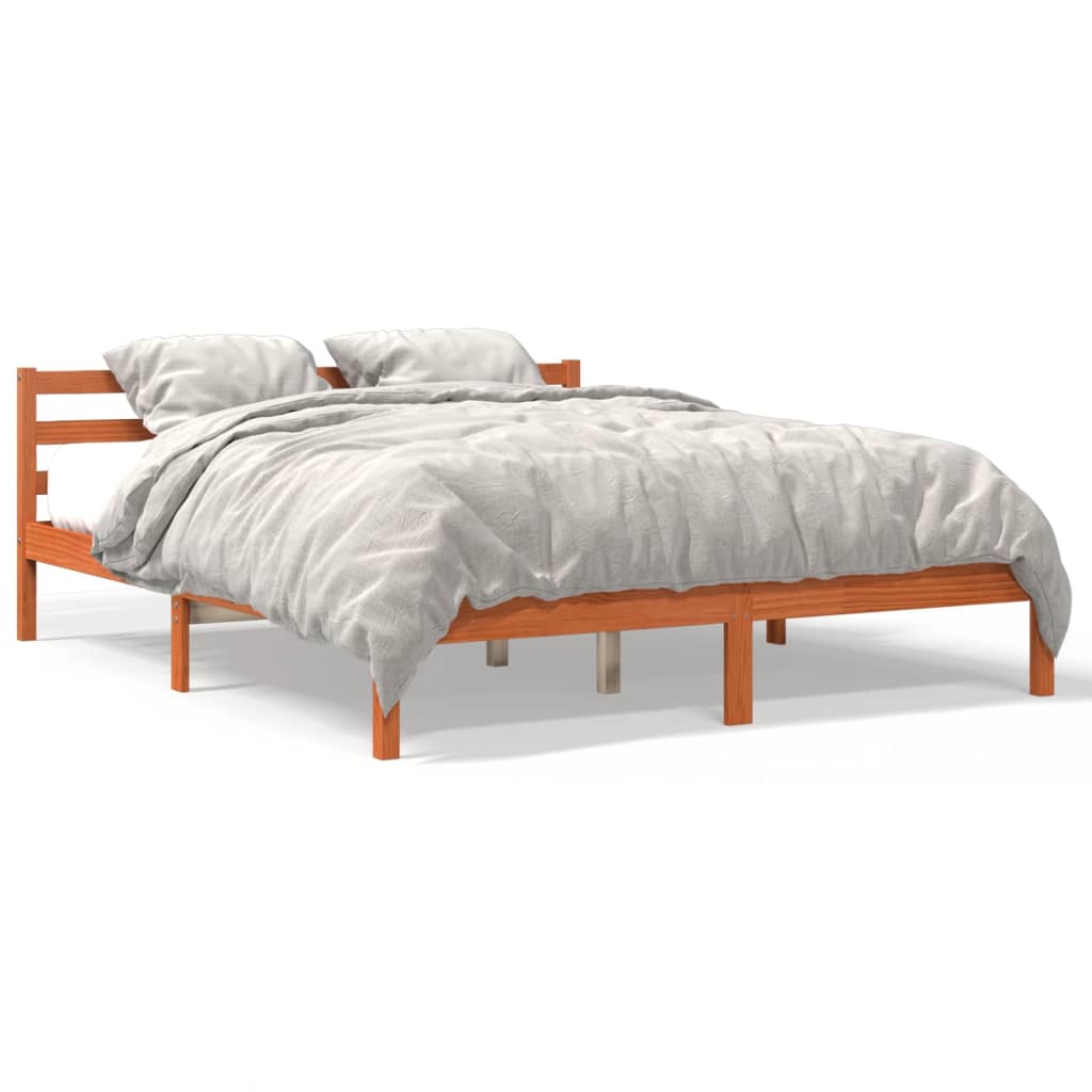 Cadre de lit sans matelas cire marron 160x200cm bois pin massif - XIOS