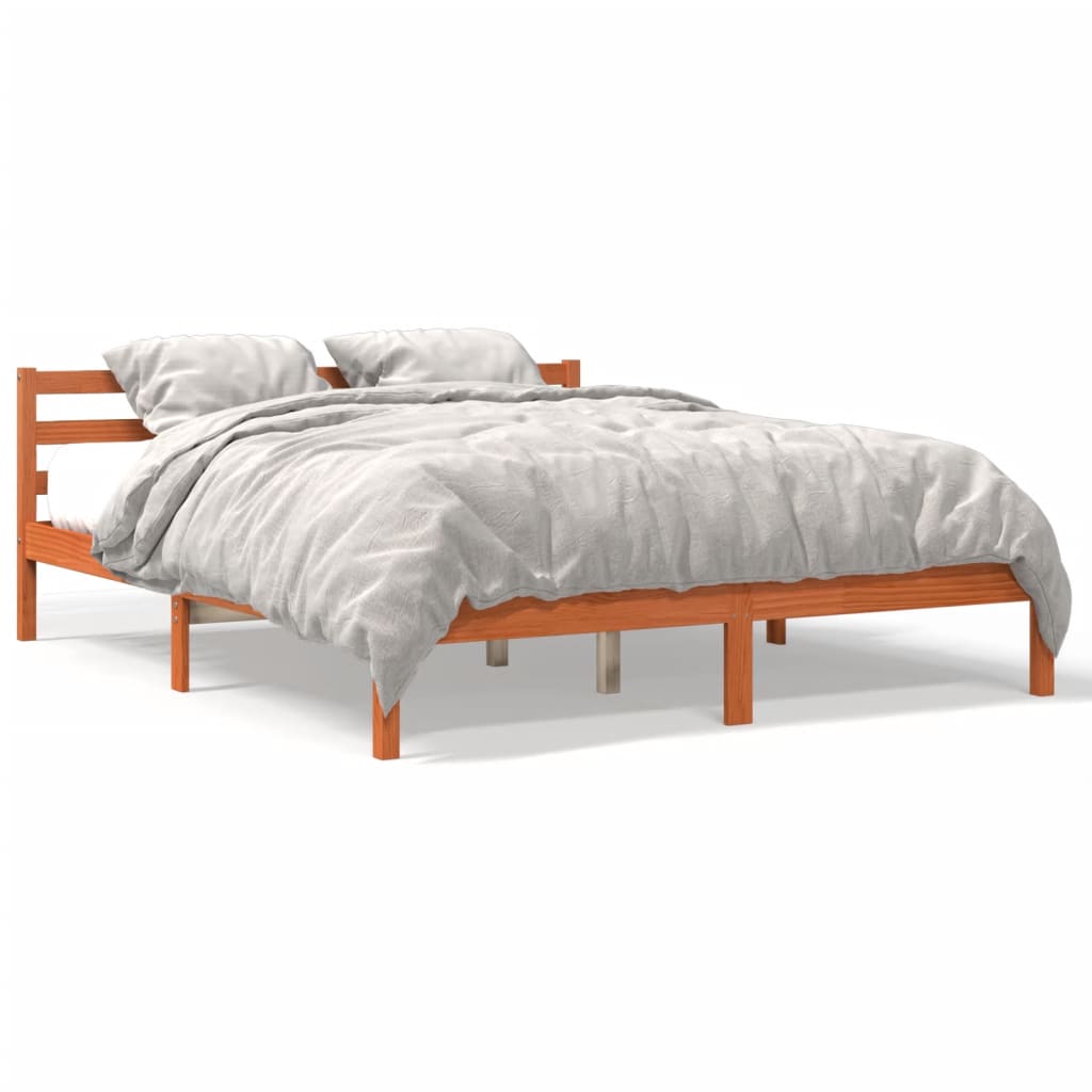 Cadre de lit sans matelas cire marron 200x200cm bois pin massif - XIOS