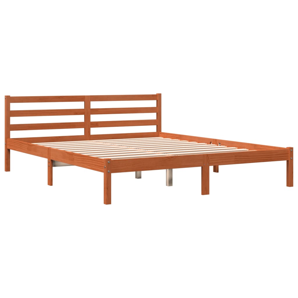 Cadre de lit sans matelas cire marron 200x200cm bois pin massif - XIOS