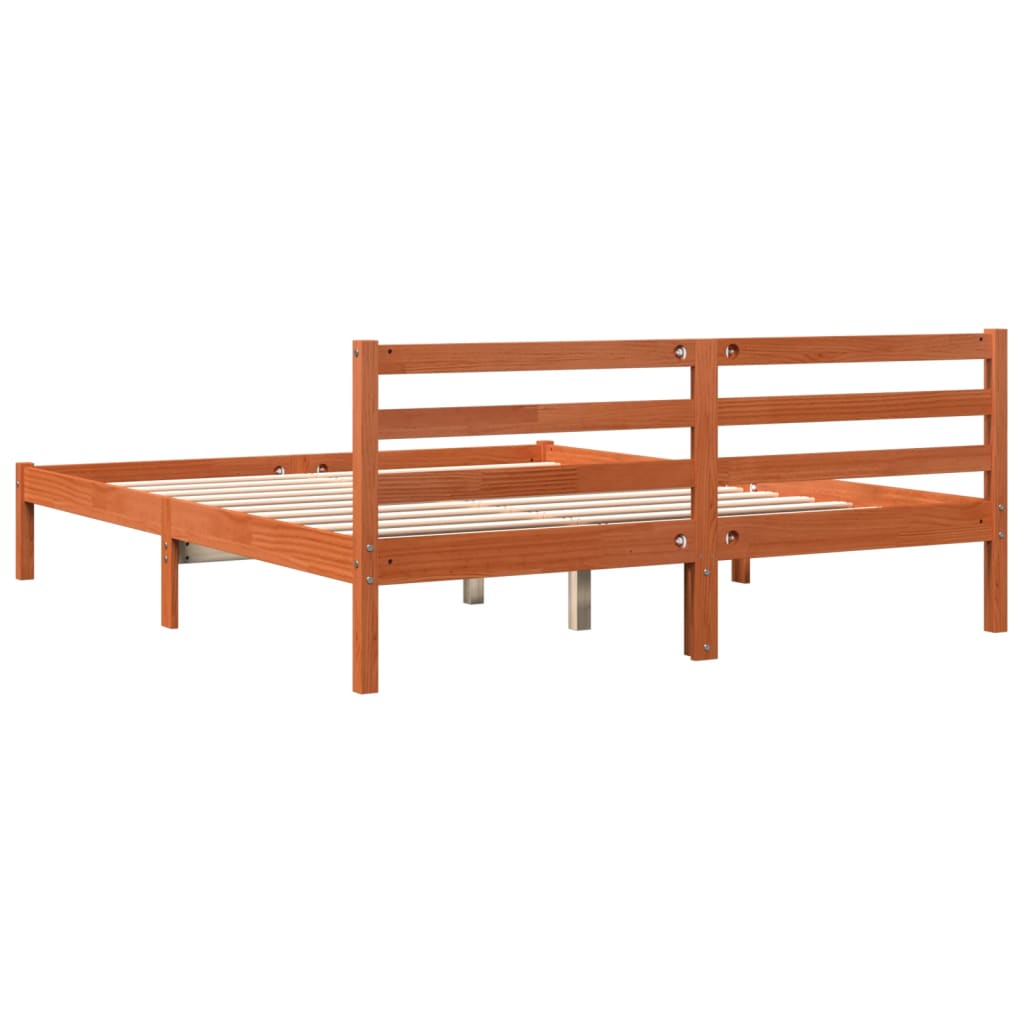 Cadre de lit sans matelas cire marron 200x200cm bois pin massif - XIOS