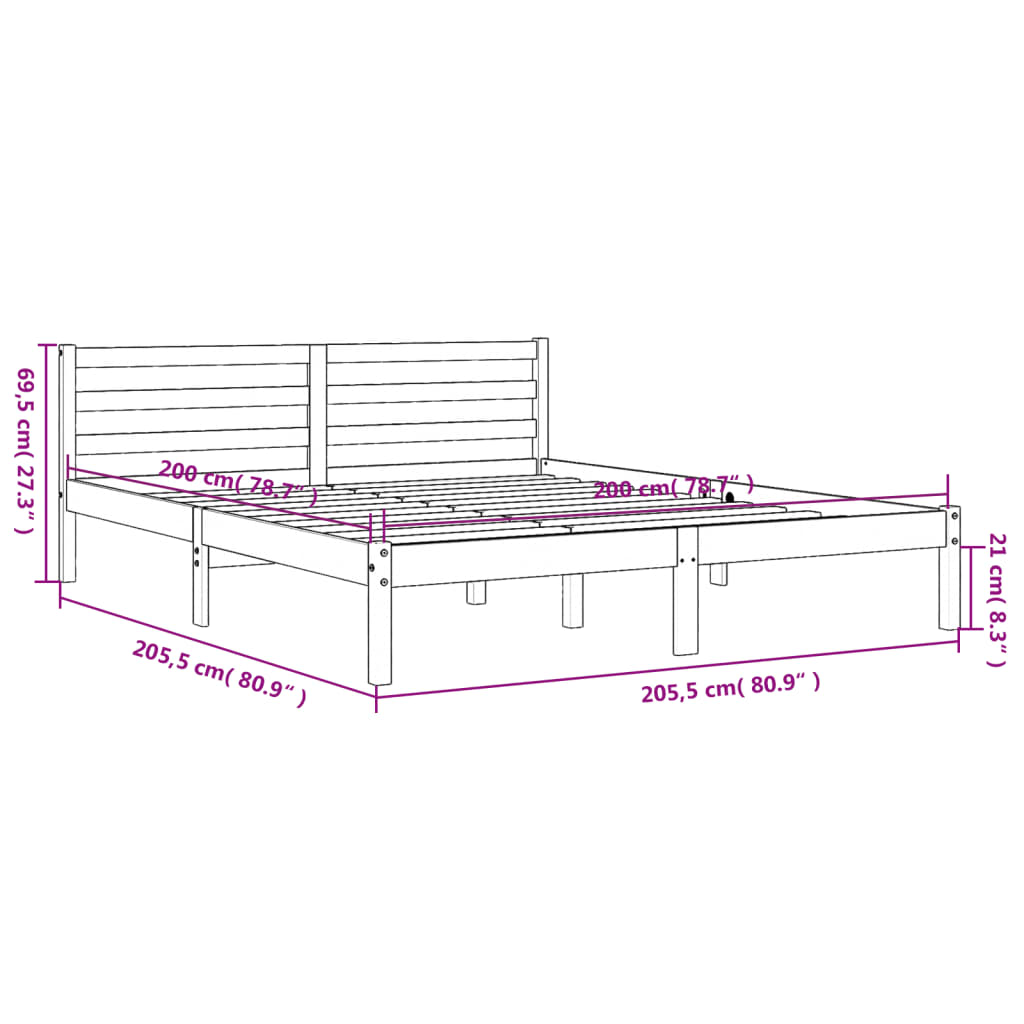 Cadre de lit sans matelas cire marron 200x200cm bois pin massif - XIOS