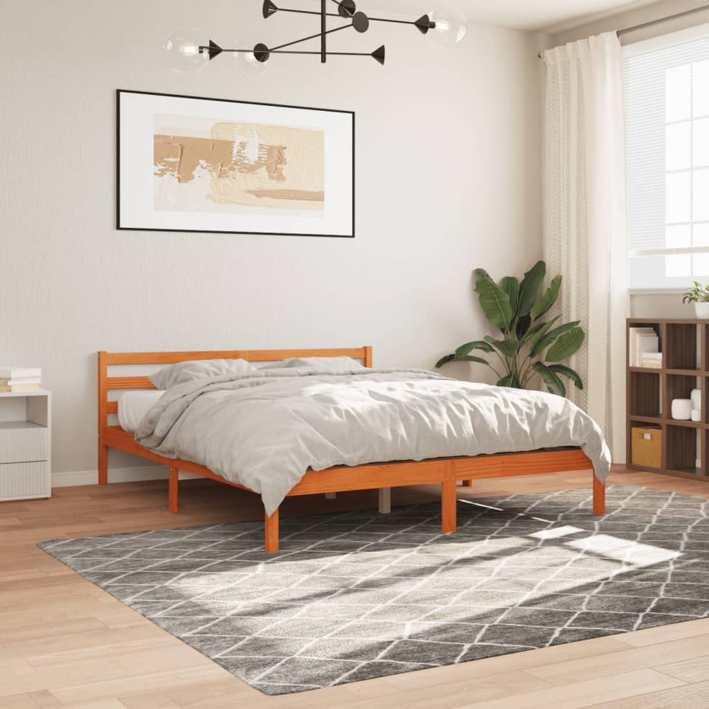 Cadre de lit sans matelas cire marron 200x200cm bois pin massif - XIOS