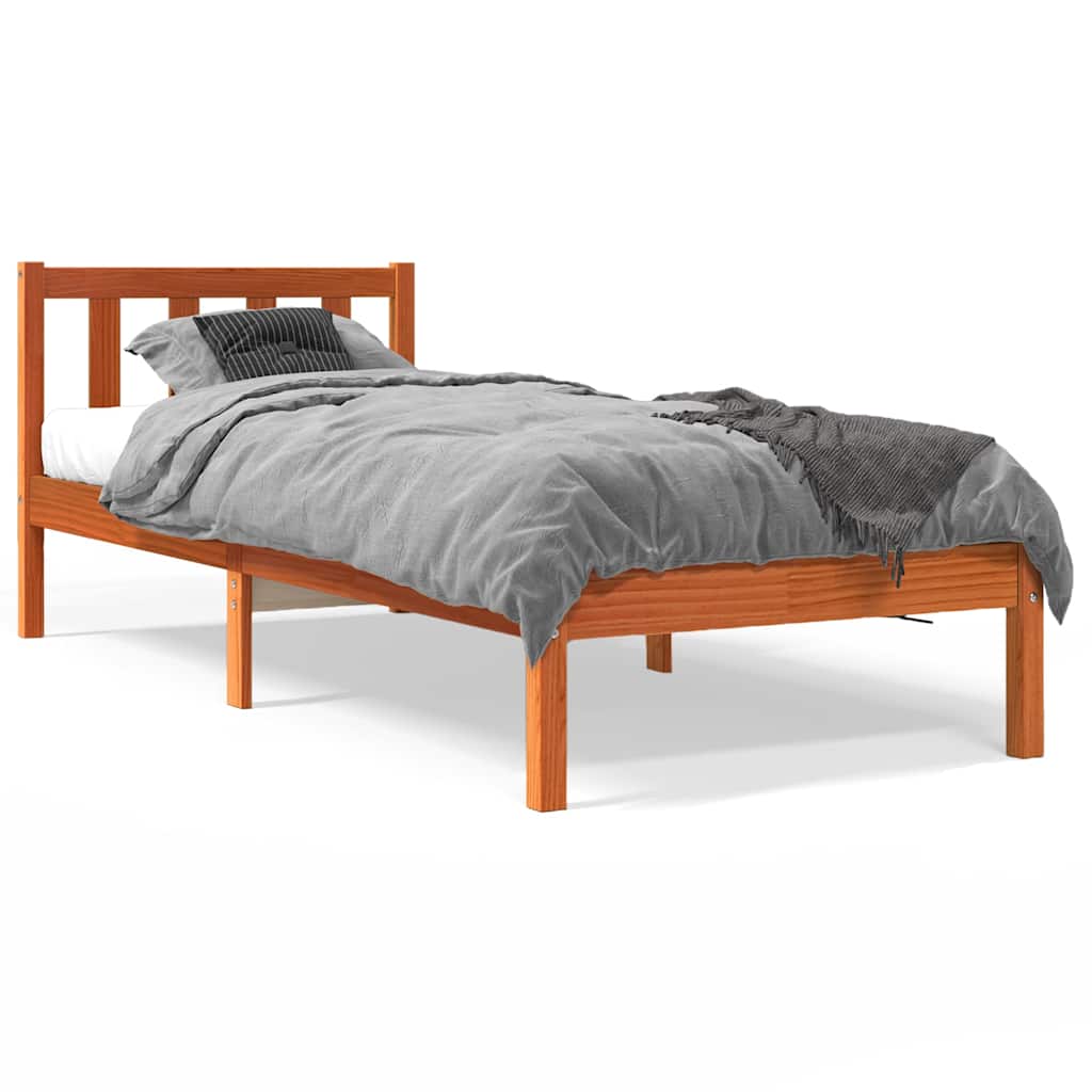 Cadre de lit sans matelas cire marron 100x200cm bois pin massif - XIOS