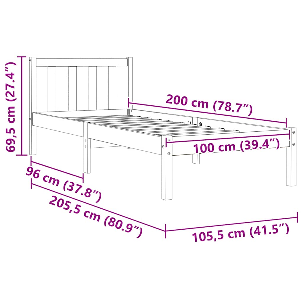 Cadre de lit sans matelas cire marron 100x200cm bois pin massif - XIOS