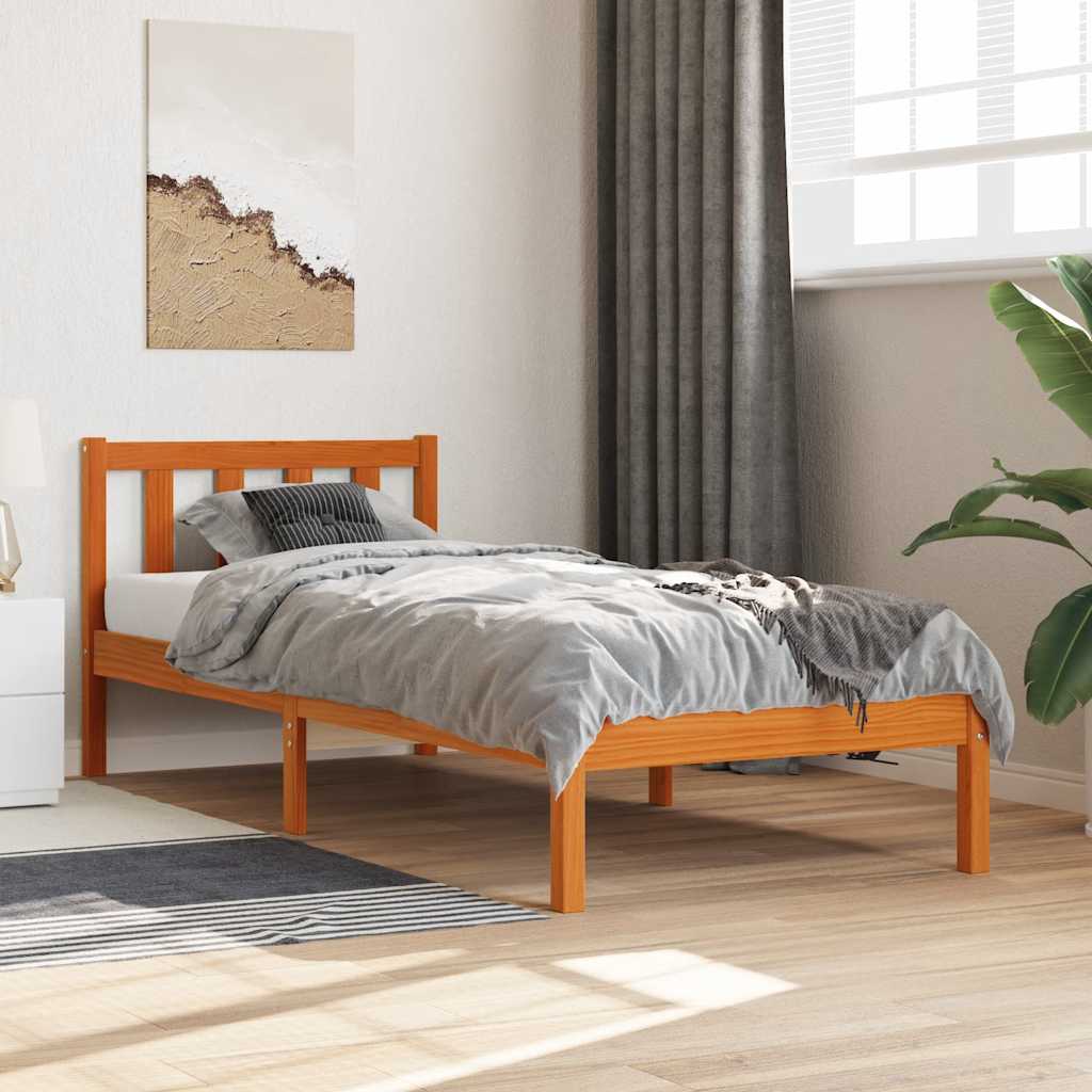Cadre de lit sans matelas cire marron 100x200cm bois pin massif - XIOS