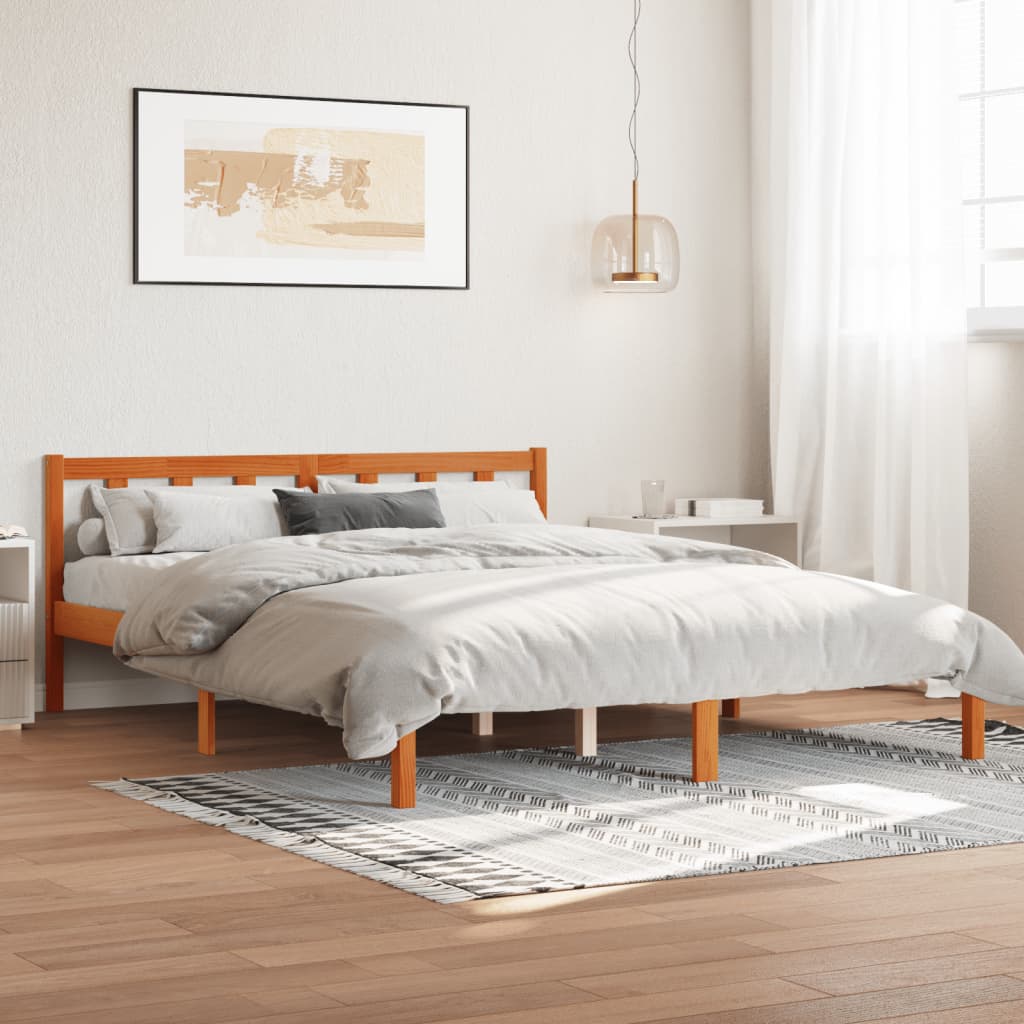 Cadre de lit sans matelas cire marron 150x200cm bois pin massif - XIOS