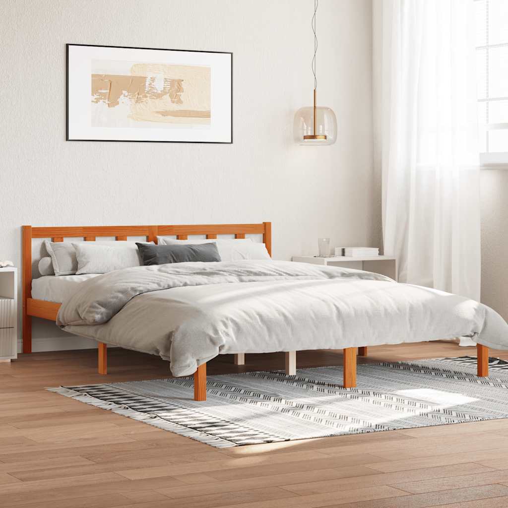Cadre de lit sans matelas cire marron 160x200cm bois pin massif - XIOS