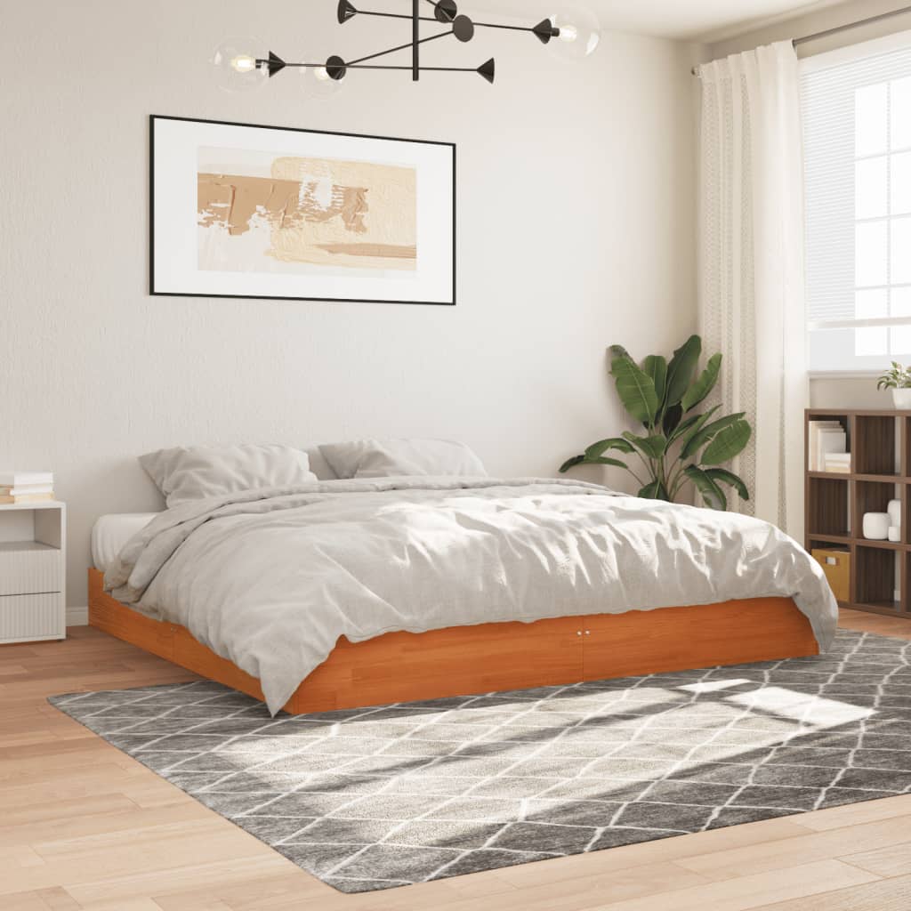 Cadre de lit sans matelas cire marron 200x200cm bois pin massif - XIOS
