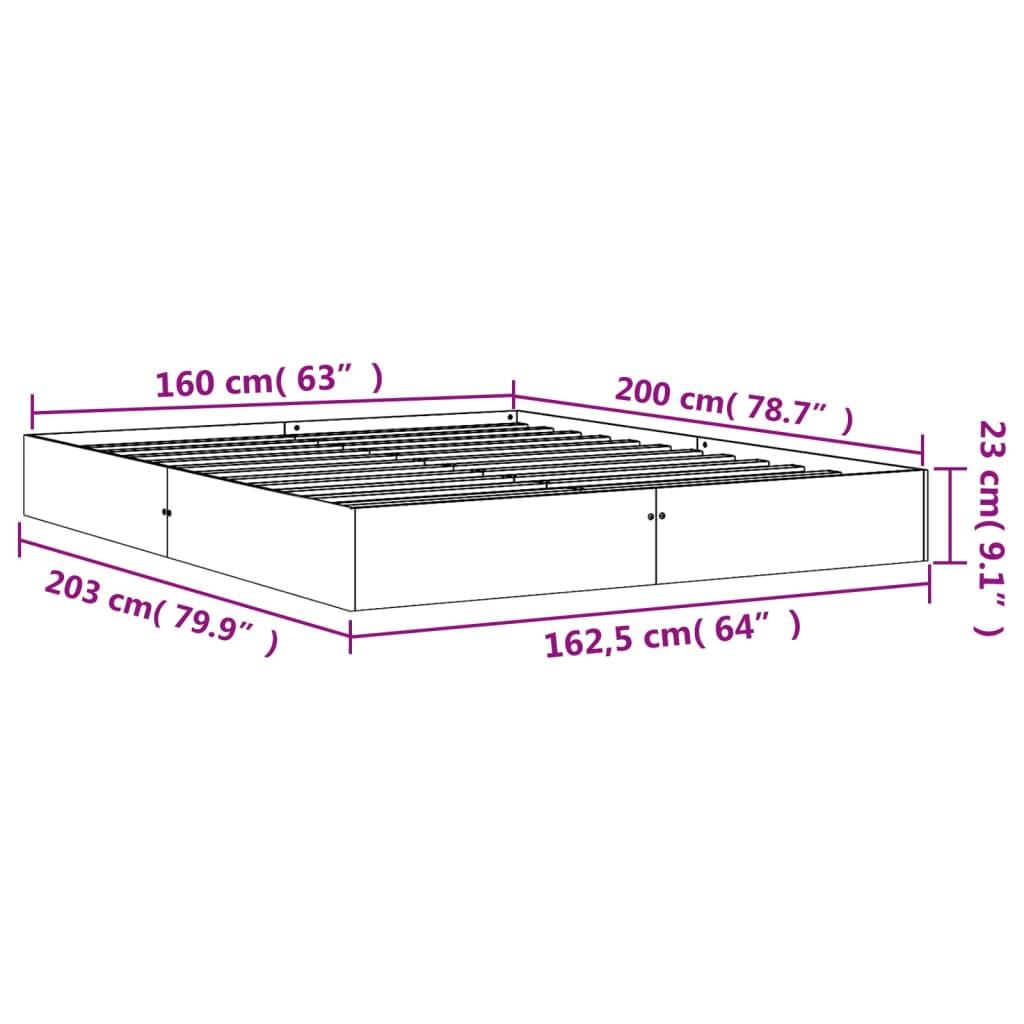 Cadre de lit sans matelas cire marron 160x200cm bois pin massif - XIOS