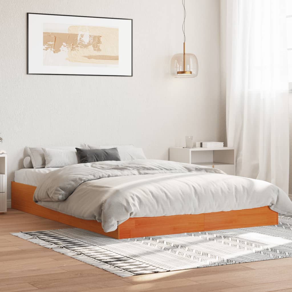 Cadre de lit sans matelas cire marron 120x200cm bois pin massif - XIOS