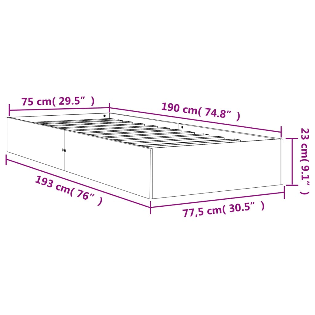 Cadre de lit sans matelas cire marron 75x190 cm bois pin massif - XIOS