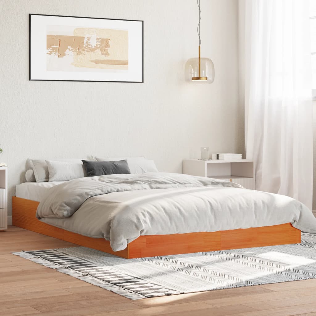 Cadre de lit sans matelas cire marron 120x190cm bois pin massif - XIOS