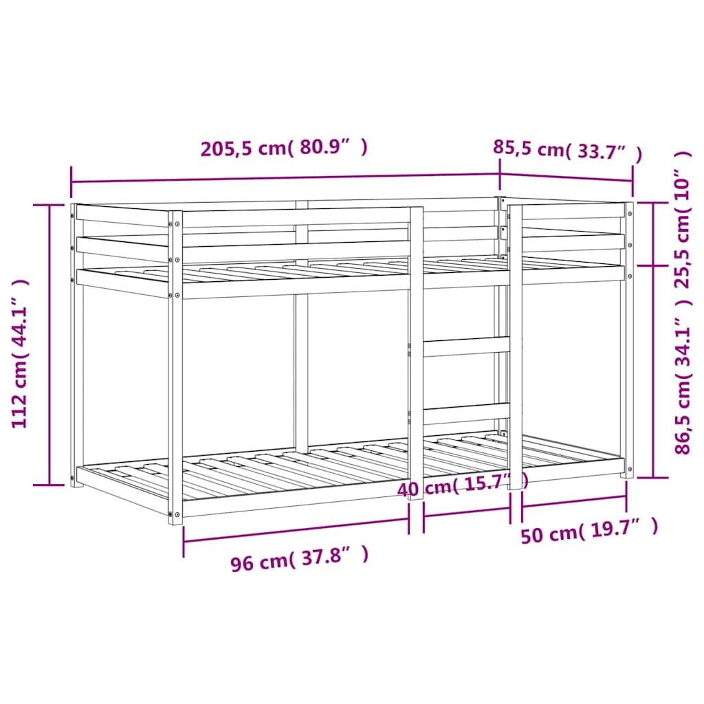 Lit superposé sans matelas cire marron 80x200 cm pin massif - XIOS