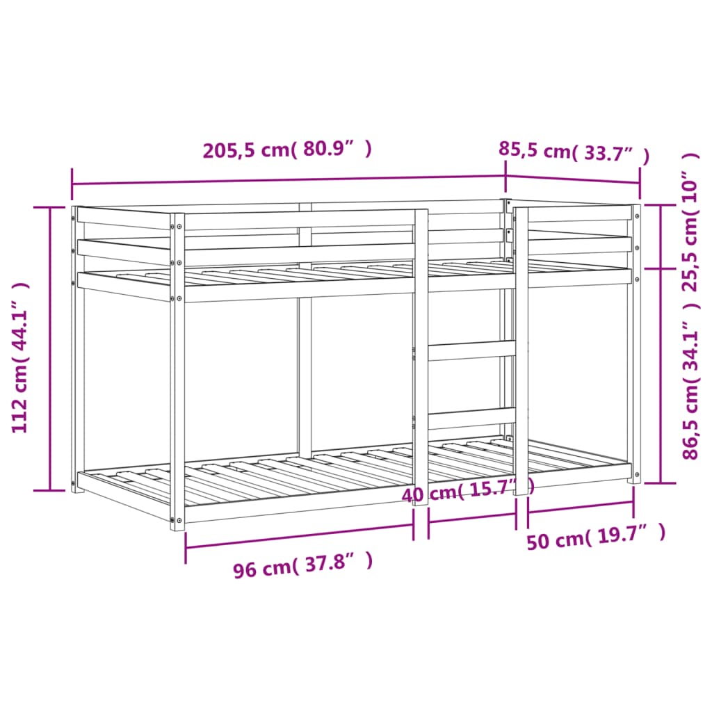 Lit superposé sans matelas cire marron 80x200 cm pin massif - XIOS