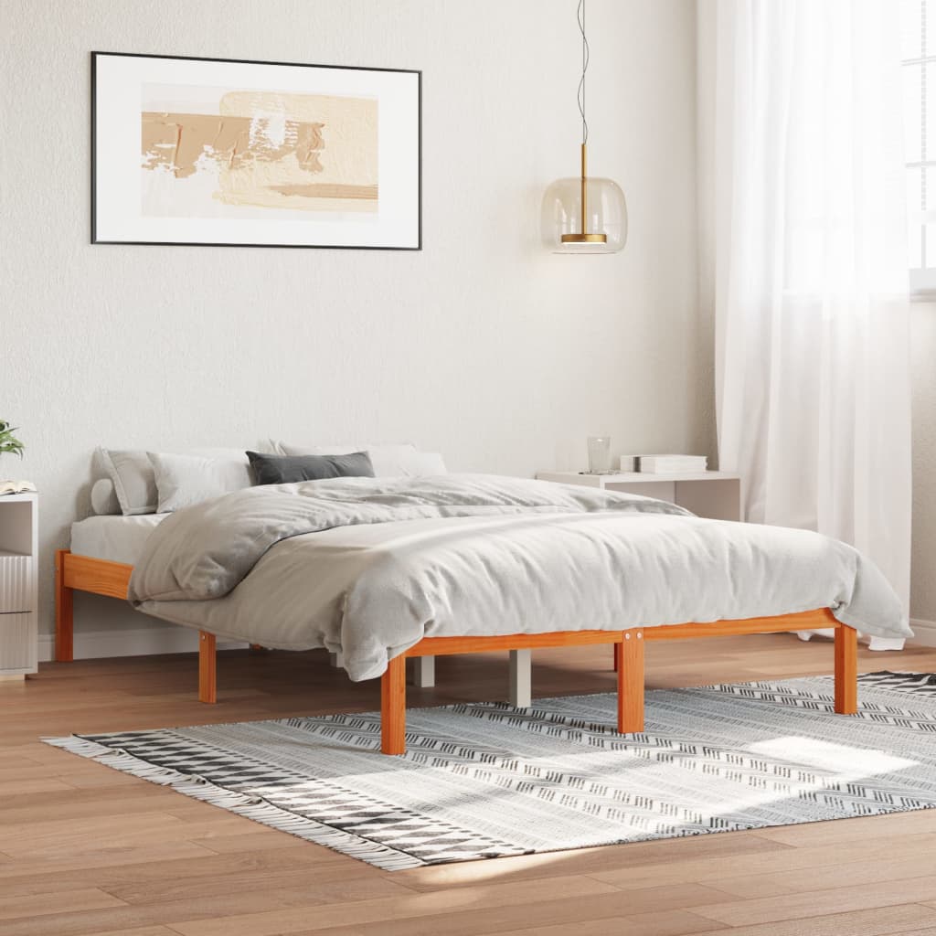 Cadre de lit sans matelas cire marron 135x190cm bois pin massif - XIOS