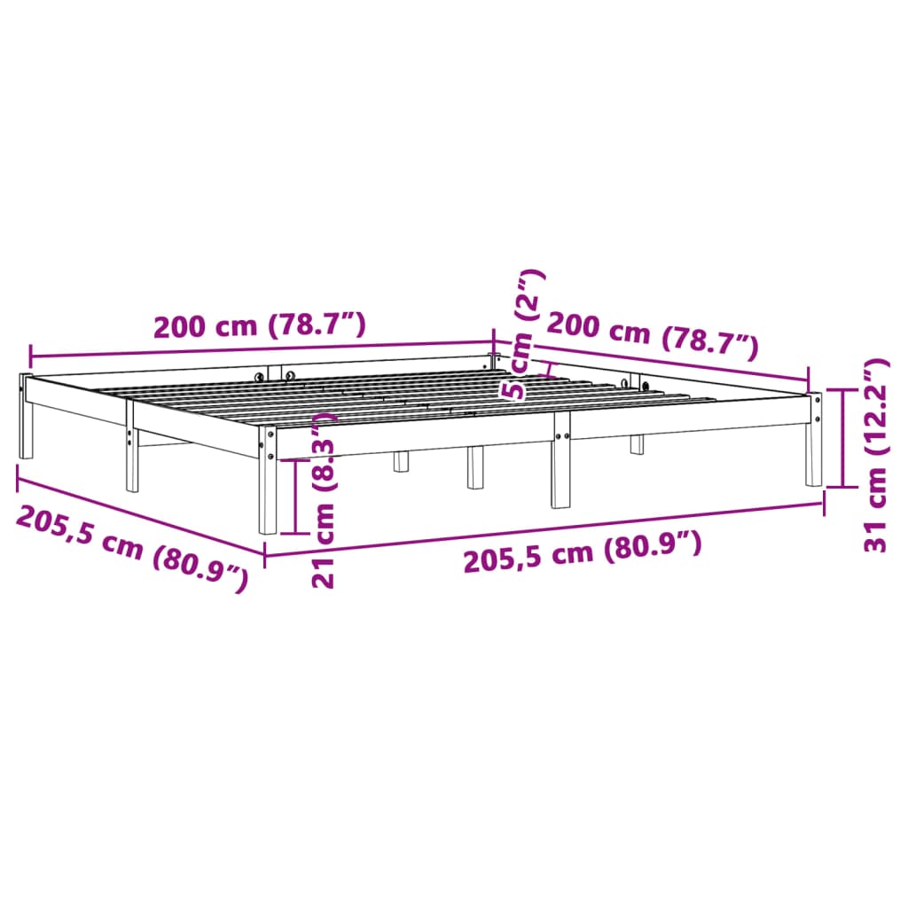 Cadre de lit sans matelas cire marron 200x200cm bois pin massif - XIOS