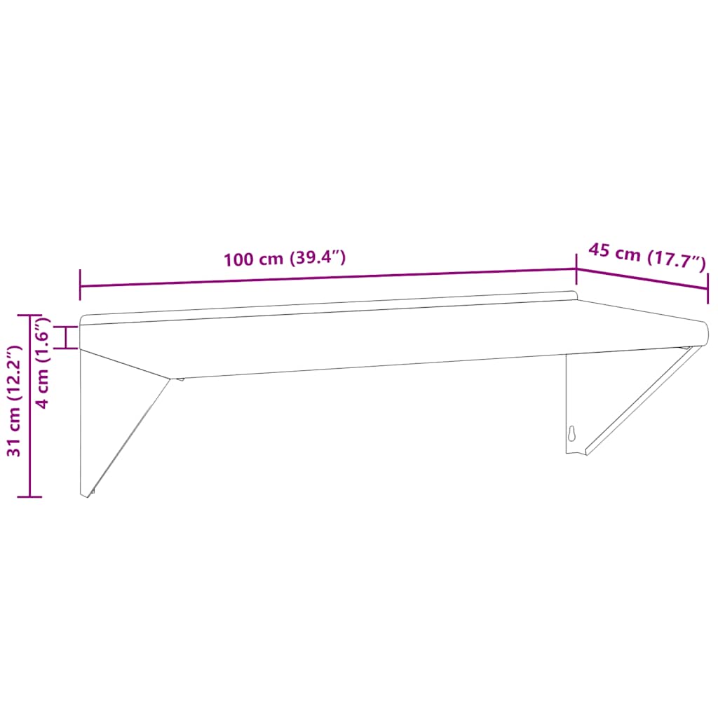 Étagère murale 100x45x31 cm argenté acier inoxydable - XIOS