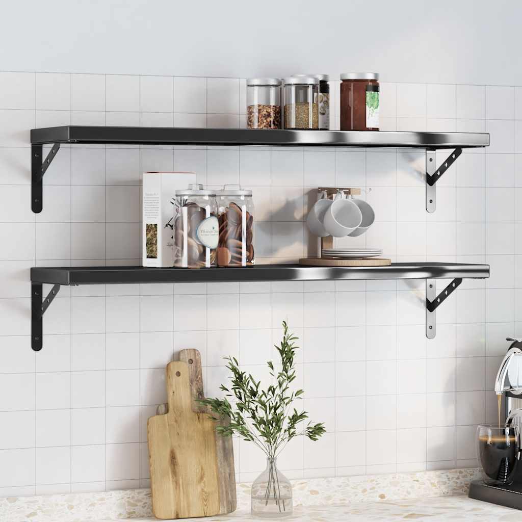 Étagères murales 2 pcs 100x23,5x3 cm noir acier inoxydable - XIOS