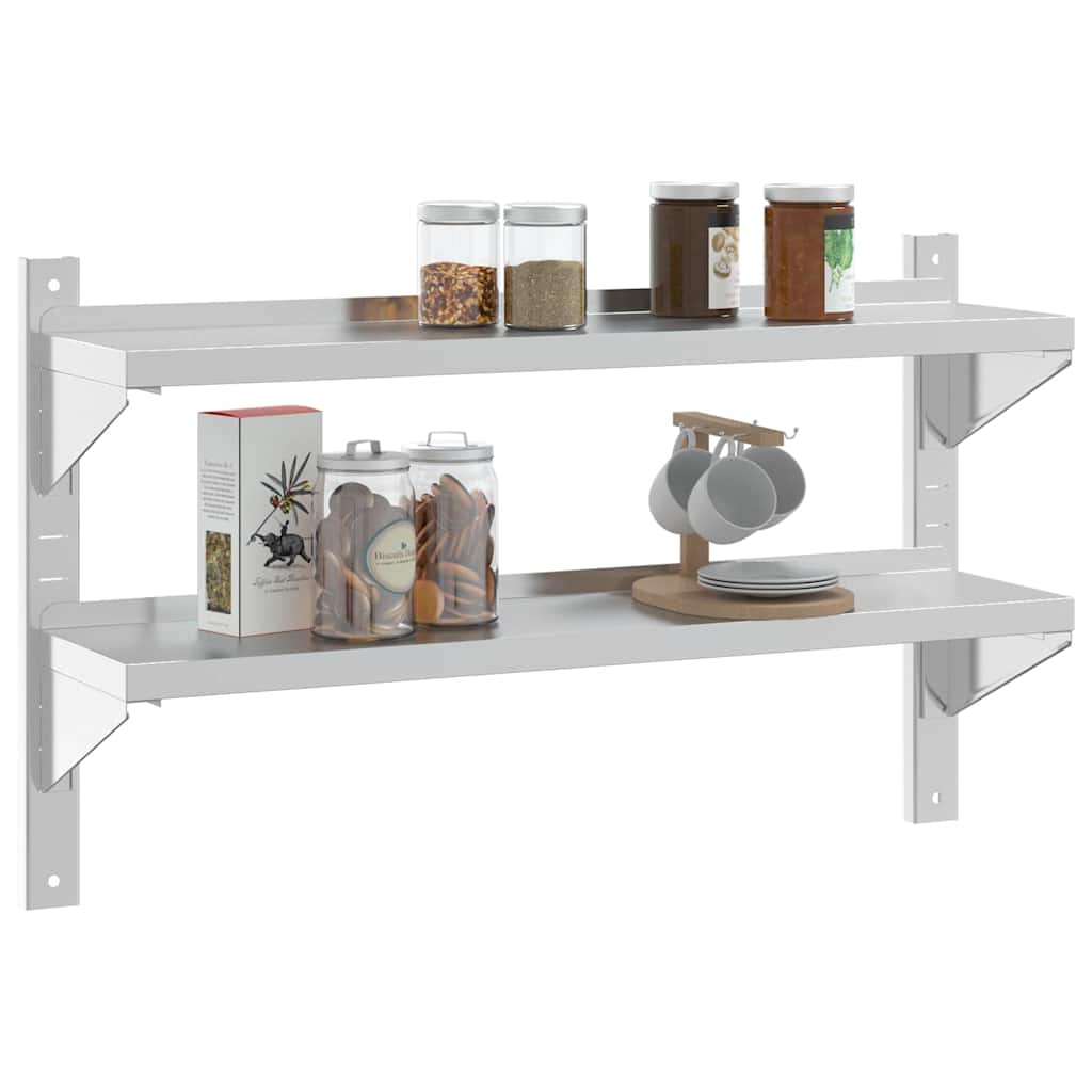 Étagère murale 2 niveaux 100x23,5x60cm argenté acier inoxydable - XIOS