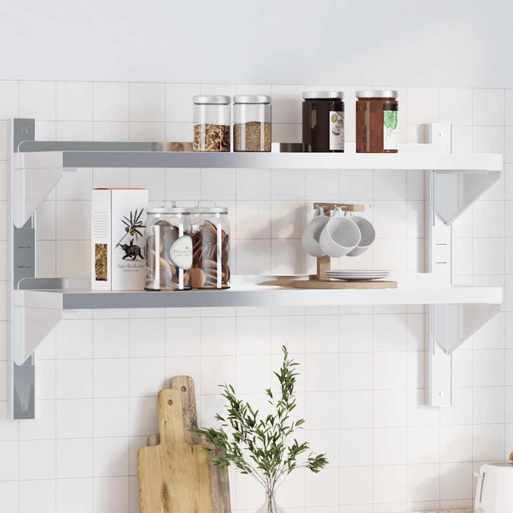 Étagère murale 2 niveaux 100x23,5x60cm argenté acier inoxydable - XIOS