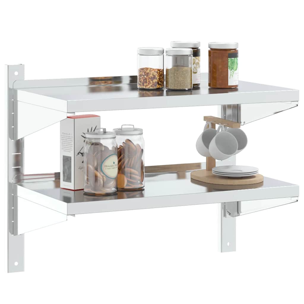 Étagère murale à 2 niveaux 75x40x60 cm argenté acier inoxydable - XIOS